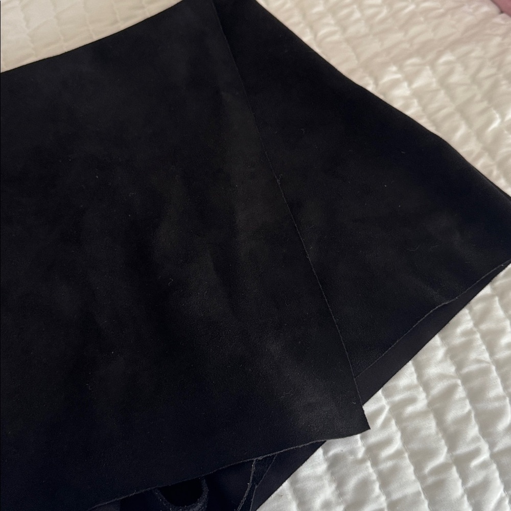 Black Suede Mini Skirt with shorts - Picture 2 of 6